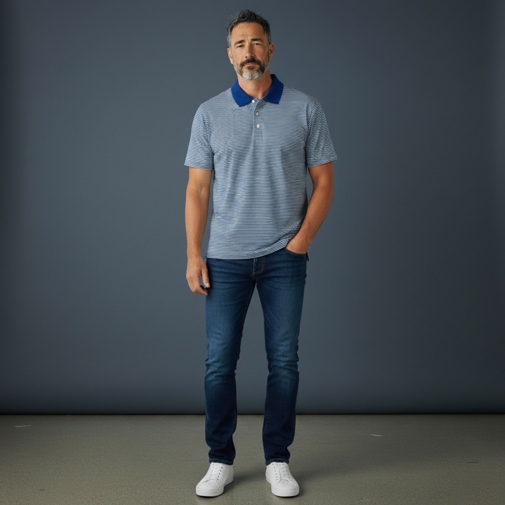 BONOBOS GOLF Mens Slim Fit Blue White‎ Stripe Short Sleeve Polo Shirt Size M